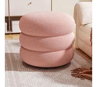 Tabouret ottoman rond en bouclette doux et compact rembourré avec repose-pieds rembourré pour salon, chambre à coucher, canapé 35 x 35 x 22 cm, blanc