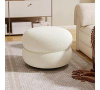 Tabouret ottoman rond en bouclette doux et compact rembourré avec repose-pieds rembourré pour salon, chambre à coucher, canapé 35 x 35 x 22 cm, blanc