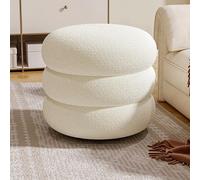 Tabouret ottoman rond en bouclette doux et compact rembourré avec repose-pieds rembourré pour salon, chambre à coucher, canapé 35 x 35 x 22 cm, blanc