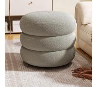 Tabouret ottoman rond en bouclette doux et compact rembourré avec repose-pieds rembourré pour salon, chambre à coucher, canapé 35 x 35 x 22 cm, blanc