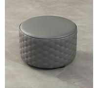 Tabouret ottoman rond en cuir - Pouf gris foncé pour salon, cuisine, chambre à coucher, balcon - 32 x 30 cm - Repose-pieds élégant pour plus de confort et de style