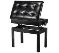 Tabouret Piano Réglable en Hauteur 58x35x48-58 CM, Siege Piano avec Espace de Rangement, Banc Piano avec Coussin en Cuir PU, 4 PCS Pied de Tabouret en Bois Massif, Tabouret de Piano Max 150KG, Noir