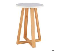 Tendance - Tabouret pieds bambou et plateau MDF blanc - Blanc/bambou