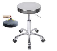 Tabouret pivotant en acier inoxydable avec coussin de siège et roulettes gratuits, tabouret élévateur très résistant pour bar, laboratoire, bureau, barbier, cuisine et magasin (15,7)