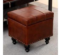 Tabouret pivotant en simili cuir cube de rangement pour pieds, banc, siège, boîte à jouets avec charnière sur le dessus, boîte de rangement pouf coffre
