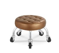 Tabouret pivotant ergonomique avec rotation à 360 °, roues basses, siège et dossier en cuir rembourrés, design compact pour la maison et le bureau, élégant et confortable