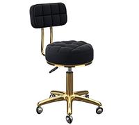 Tabouret pivotant réglable avec siège et dossier en cuir PU pour salon et comptoir - Finition titane doré sur roulettes