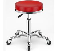 Tabouret pivotant robuste à roulettes - Hauteur réglable en hauteur - Tabouret haut en métal pour cuisine, salon, bar, bureau, clinique de massage (rouge)