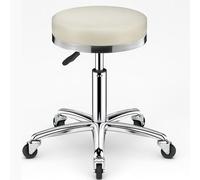 Tabouret pivotant robuste à roulettes, tabouret de beauté, tabouret rond réglable en hauteur, tabouret haut en métal pour cuisine, salon, bar, bureau, clinique de massage (blanc)