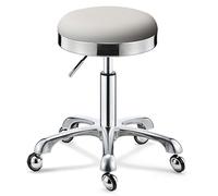 Tabouret pivotant robuste à roulettes, tabouret de beauté, tabouret rond réglable en hauteur, tabouret haut en métal pour cuisine, salon, bar, bureau, clinique de massage (blanc)