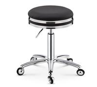 Tabouret pivotant robuste avec anneau en acier et roues anti-nœuds en cuir PU réglable en hauteur pour chambre à coucher, magasin, salon, coiffeuse, spa, massage, bureau de beauté (noir)