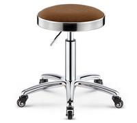 Tabouret pivotant robuste avec anneau en acier et roues en cuir synthétique réglable en hauteur pour chambre à coucher, magasin, salon, coiffeuse, spa, massage (marron)