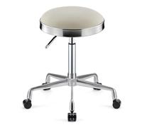Tabouret pivotant robuste et réglable en hauteur sur roulettes pour cuisine, salon, bar, bureau, massage, clinique (blanc)