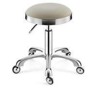 Tabouret pivotant robuste et réglable en hauteur sur roulettes pour cuisine, salon, bar, bureau, massage, clinique (gris)