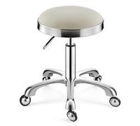 Tabouret pivotant robuste et réglable en hauteur sur roulettes pour cuisine, salon, bar, bureau, massage, clinique (blanc)