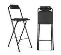 Tabouret pliable de 66 cm avec dossier et repose-pieds, siège rembourré, tabouret de bar en métal pour cuisine, café et bistrot, noir, 70 cm de haut, gain de place