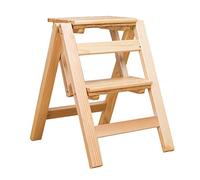 Tabouret pliable en bois à 2 marches - Échelle portable multifonction pour un usage domestique - Petit repose-pieds idéal pour les étagères de fleurs de sécurité et les tâches quotidiennes.