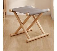 Tabouret pliable en bois avec assise en coton et lin - Cadre en X pour plus de stabilité et de portabilité, idéal pour intérieur/extérieur, randonnée, pique-nique, barbecue - Pas de montage nécessaire