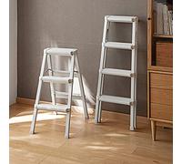 Tabouret Pliant 3 marches - Marchepied pour lit, échelle en Aluminium Robuste et légère, Double Face Multi-usages - Rangement Facile - Charge maximale 150 kg (Blanc 3 marches)