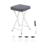 Tabouret Pliant Carré de Petit DéJeuner de 49 cm, Chaise de Cuisine Pliante Rembourrée en PU, Cadre en Acier, pour Dortoir, Salle de Jeux de Loisirs(Gray)