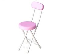 Tabouret Pliant en PU avec Dossier, Tabouret Rond Pliable et Rembourré, Chaise de Cuisine Portable et Pliable pour Le Bureau, La Table à Langer (Color : Pink)
