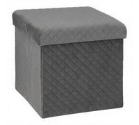 5five Tabouret pliant Mix N'Modul – Velours gris 31 x 31 cm 2-en-1 (pouf & coffre)