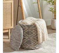 Tabouret Pouf de rangement en tissu 40cm Gris Pouf rond rembourré Boho Fait main