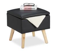 Relaxdays Tabouret et Espace de Rangement, Cuir synthétique, HlP: 40x40x40 cm, Couvercle, dé siège rembourré, Noir
