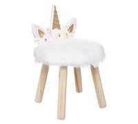 Tabouret pour Enfant Licorne en Bois et Fourrure Blanche H 40 cm - Atmosphera