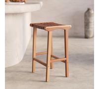 Tabouret pour îlot central 68 cm en teck et cuir tressé marron - kuna