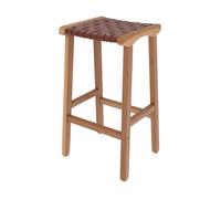 Tabouret pour îlot central 68 cm en teck et cuir tressé marron - Kuna - Rendez-Vous Déco
