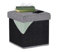 relaxdays Tabouret noir avec espace de rangement