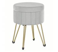Tabouret Rangement, Siège Rond, Tabouret Coiffeuse, Pouf en Velours, Repose-pieds, 39 x 44,4 cm (Diamètre x H), 4 Pieds en Métal, pour Coins Beauté, Salon, Chambre, Gris Tourterelle La polyvalence à s