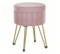 Tabouret Rangement, Siège Rond, Tabouret Coiffeuse, Pouf En Velours, Repose-Pieds, 39 X 44,4 Cm (Diamètre X H), 4 Pieds En Métal, Rose Bonbon Rose