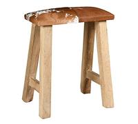 Tabouret Rectangle en Bois recyclé et Peau de Vache