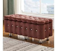 Tabouret rectangulaire élégant de grande capacité rembourré avec pieds en métal pour salon et chambre à coucher, rouge curry foncé, 90 x 40 x 42 cm, décoration d'intérieur moderne