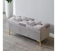 Tabouret rectangulaire moderne rembourré en velours pour salon et chambre à coucher, élégant banc de rangement avec compartiment caché, 100 x 39 x 45 cm, gris