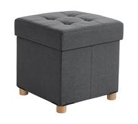 Tabouret Relaxdays avec Rangement, rembourré, H x L x P : 38 x 38 x 38 cm, Effet Lin, Pieds en Bois, Gris foncé