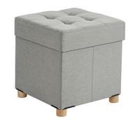 Tabouret Relaxdays avec Rangement, rembourré, H x L x P : 38 x 38 x 38 cm, en Lin, Pieds en Bois, Gris Clair