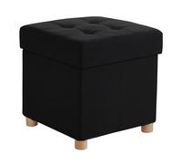 Tabouret Relaxdays avec Rangement, rembourré, H x L x P : 38 x 38 x 38 cm, en Lin, Pieds en Bois, Tabouret carré, Noir