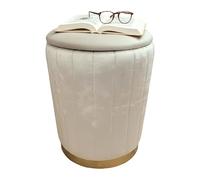 Tabouret Relaxdays en Velours, avec Rangement, H x P : 42 x 32 cm, Tabouret Rond, Salon, Beige