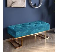 Tabouret Repose-Pieds décoratif Confortable pour Chambre à Coucher, Salon, Couloir, Banc de Chambre capitonné en Velours, Banc à Chaussures d'entrée Moderne avec Base en métal, Bleu 100 x 40