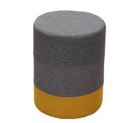 Tabouret Repose-Pieds Pouf Rond Bois Tissu Jaune Gris - MOBILI REBECCA - Style Urbain