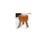 Tabouret rond 37x37x45 cm en cuir de chèvre et pieds en manguier