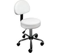 Tabouret rond à roulettes avec dossier réglable en hauteur de 50 à 64 cm et pivotable à 360° - Blanc Blanc G
