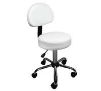 Tabouret rond à roulettes avec dossier réglable en hauteur de 50 à 64 cm et pivotable à 360° - Blanc - Vivezen