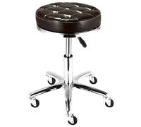 Tabouret rond à roulettes en cuir synthétique réglable en hauteur avec roulettes pour spa, dessin, salon, tatouage, bureau, massage (noir)