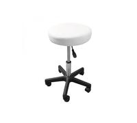 Tabouret rond à roulettes réglable en hauteur de 43.5 à 60.5 cm et pivotable à 360° - Blanc -