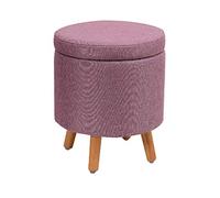Tabouret rond avec repose-pieds rembourré et housse amovible en lin pour salon et chambre à coucher, 32 x 40 cm, design élégant, pieds en bois, violet