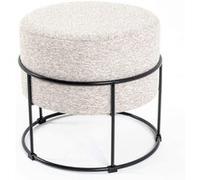 HAKU Tabouret rond Socle – Écru/Noir MDF & métal, tissu – H44 x Ø48 cm, Art déco
